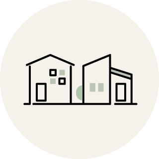 個性が様々な住宅が並んでいるイラスト
